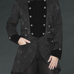 Black Steampunk Tail Jacket - Victorian Tailcoat Jacket - Brocade Gothic Jacket - Pirate Coat - Brocade Tailcoat - Cosplay Jacket