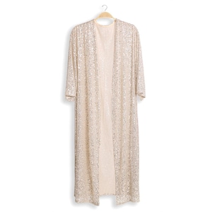 Beige Sequin Kimono - Beige Sequin Duster - 70s Sequin Open Front Cardigan - Sequin Swim Coverup - Festival Outfit