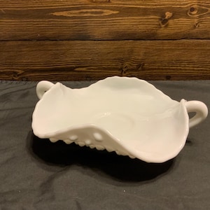 Fenton Hobnail Milk Glass Ruffled Edge Dish