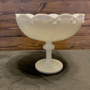 Indiana White Milk Glass, Triple tear drop Fruit/Compote Pedestal Bowl
