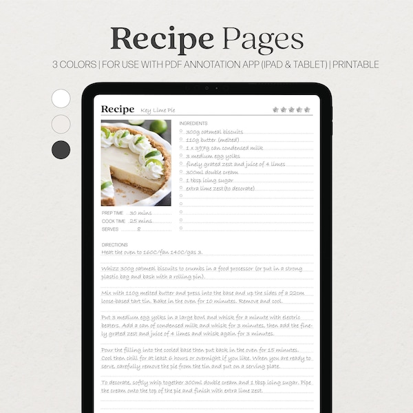 Recipe Pages Digital Template | Recipe Book | Recipe Planner | Cook Book | Goodnotes on Ipad | A4 PDF | Printable | DIGITAL DOWNLOAD