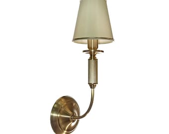Vintage Brass Wall Sconce with Fabric Shade (Handmade, Antique Patina)