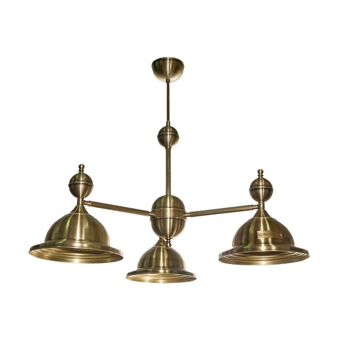 Brass Chandelier: Industrial Dome Shades - Vintage Billiard Style - Etsy