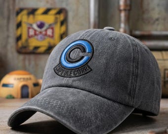 Embroidered Capsule Corp Denim Baseball Cap | Unisex Adjustable Casual Hat for Sun Protection