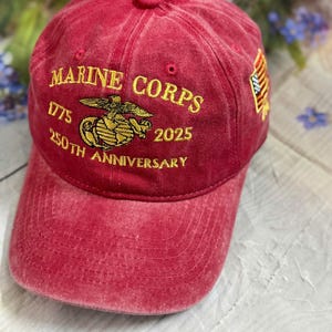 Marine Corps 250th Anniversary Hat, Military Pride Patriotic Embroidery Cap, Memorabilia Military Family Gift, American flag.