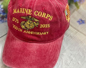 Marine Corps 250th Anniversary Denim Hat: Embroidered Military Cap