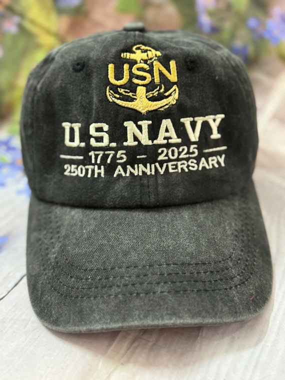 US Navy 250th Anniversary Embroidered Cap: Washed Denim  display picture 1