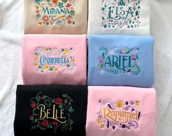 Cartoon princess embroidered sweatshirt, Fairy tale gift.