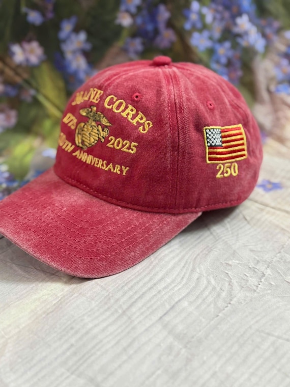 Marine Corps 250th Anniversary Denim Hat: Embroidered Military Cap