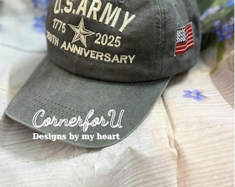 Embroidered U.S. Army 250th Anniversary Denim Cap: American Flag Baseball Hat