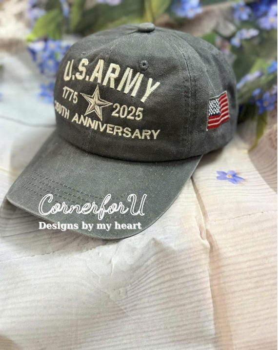 Embroidered U.S. Army 250th Anniversary Denim Cap: American Flag