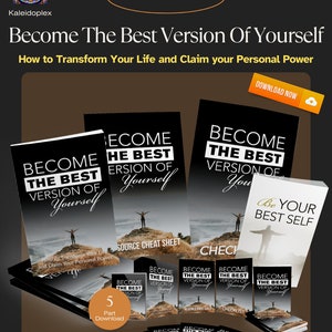 May include: A collection of black and white ebooks with the title "Become The Best Version Of Yourself" and the subtitle "How to Transform Your Life and Claim Your Personal Power". The ebooks are stacked on top of each other and have a white background.