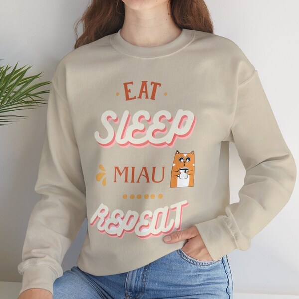 Eat slepp miau repeat Cat, Cute Cat Sweatshirt Unisex Crewneck, Organic, gift for her / for him