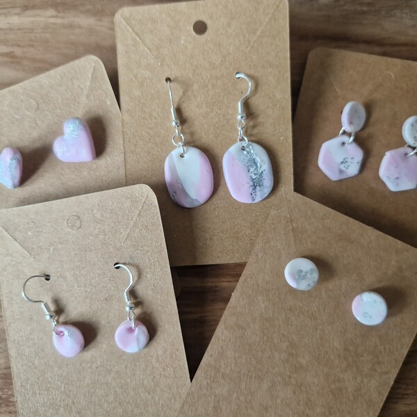 Pastel pink marble effect polymer clay earrings