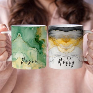 Custom Mugs: Personalized Watercolour Marble Mug with Name - Unique Birthday Gift for Him & Her, Marble Design Coffee Cup