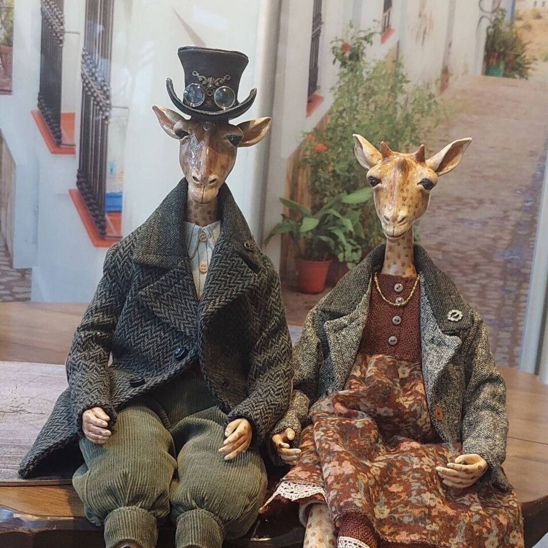 Giraffe Pair Polymer Clay Art, Handmade Clay Dolls Animals, Miniature ...
