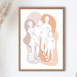Ritratto personalizzato in stile minimalista - Poster personalizzato al 100%: ritratto di famiglia, amici, coppia - Idea regalo per la festa del papà