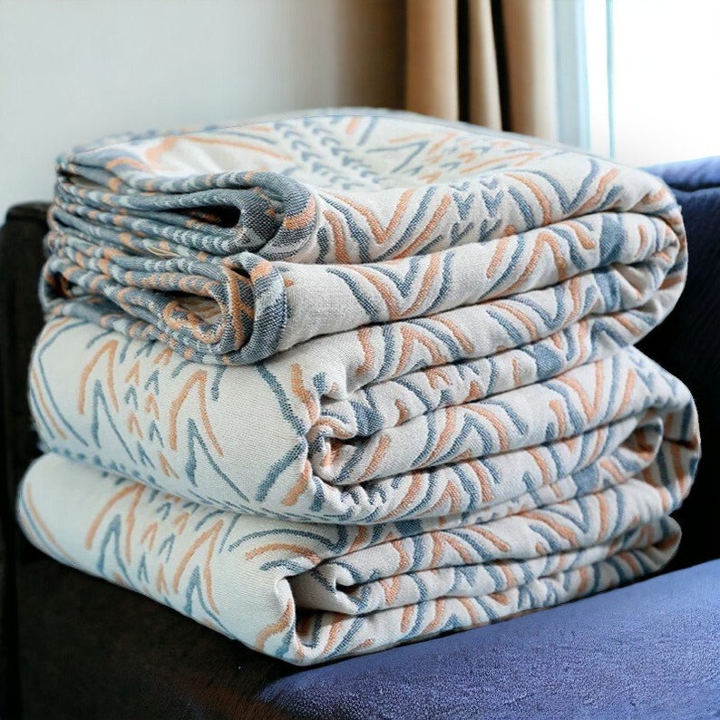 Boho Pfeil Muster Schicke Decke, handgefertigte doppelseitige Sofa Baumwolldecke, Decke im japanischen Stil, Vier-Jahreszeiten-Fadendecke Bild 4