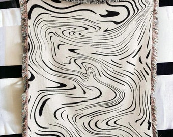 160x130cm Schwarz-Weiß-Baumwolldecke, ländliche Sofa-Überwurf-Decke im amerikanischen Stil, Frühling / Herbst-Decke, handgemachte gewebte Decke, Sofa-Dekor
