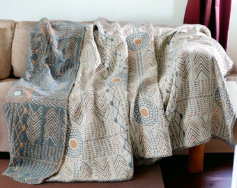 Manta de tiro elegante con patrón de flecha boho, manta de algodón de sofá de doble cara hecha a mano, manta de estilo japonés, manta de hilo de cuatro estaciones