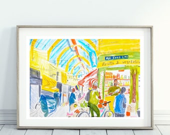 Brixton Market Art Print: Hand-Drawn London Illustration
