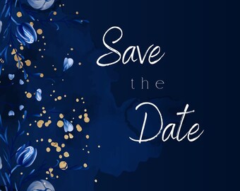 Navy Blue Watercolor Invitation Suite Template |  Floral Modern Wedding Bundle | Editable Canva Templates