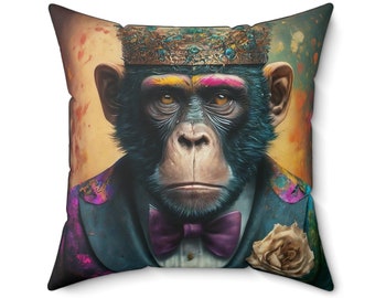Oreiller carré de 18 x 18 po. en polyester filé King Of Apes avec housse Oreiller parfait pour rehausser n'importe quel jeu d'enfants et salons, cadeau sympa !