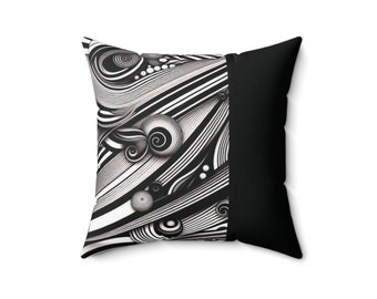 Spun Polyester Square Pillow With Cover Black And White B&W Stripes In Movement Treat Yourself And Your Loved Ones Great Gift