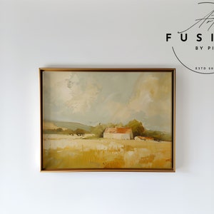 Rustic French Farmhouses - Original Summer Landscape Oil Painting - Home Decor Artwork - Unique Wedding Gift, Vintage landscape | L-012