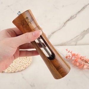Personalized Acacia Wood Pepper Grinder - Custom Engraved Salt & Pepper Mill with Adjustable Ceramic Mechanism | Kitchen Gift Set