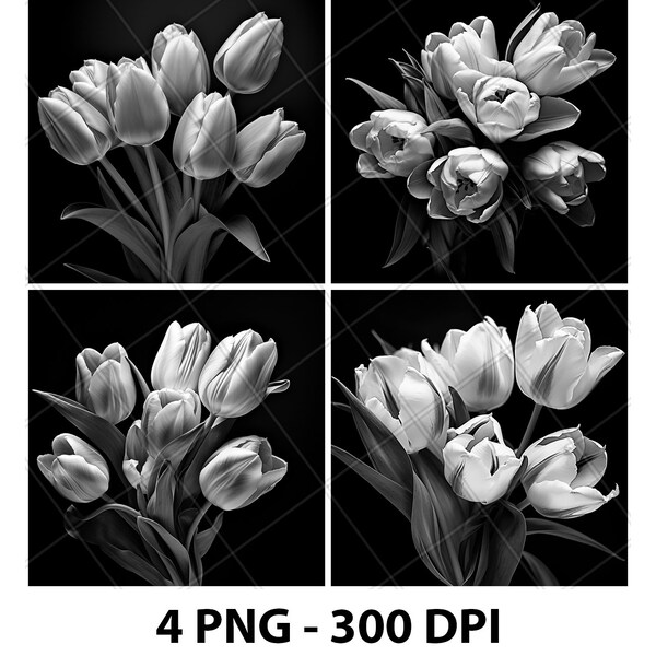 3D Tulip Laser Engrave File PNG 2D xtool Slate Coaster Etch Wood burn Black White Glowforge LightBurn CO2 Diode Cnc Digital Pattern Flower