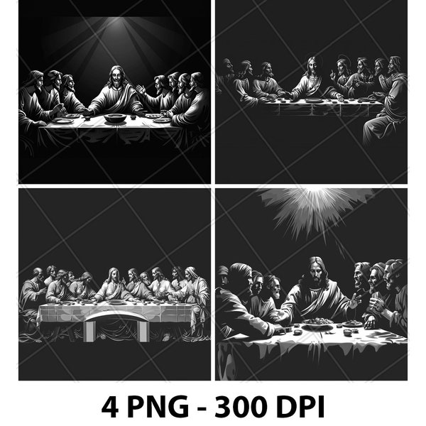 3D The Last Supper Laser Engrave File PNG 2D Xtool Slate Coaster Etch Wood burn Black White Glowforge LightBurn CO2 Diode Route CNC Pattern