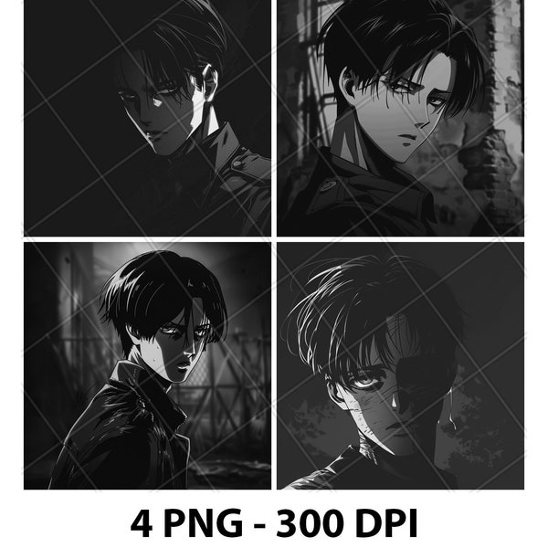 3D Anime Levi Ackerman Laser Gravur PNG Datei 2D Comics Schiefer Untersetzer Etch Holz brennen Schwarz Weiß Cnc,