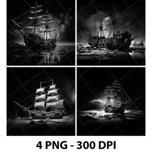 3D Pirate Boat Laser Engrave File Ship PNG 2D xtool Slate Coaster Etch Wood burn Black White Glowforge LightBurn CO2 Diode Cnc Digital Model