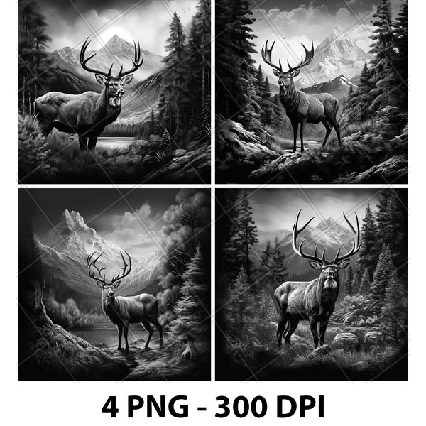 3D Antelope Laser Engrave File PNG 2D xtool Slate Coaster Etch Wood burn Black White Glowforge LightBurn CO2 Diode S1 Cnc Route Digital Cut