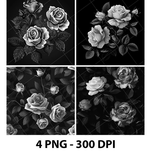 3D Roses Laser Engrave File PNG 2D xtool Slate Coaster Etch Wood burn Black White Glowforge LightBurn CO2 Diode Cnc Digital Pattern Flower