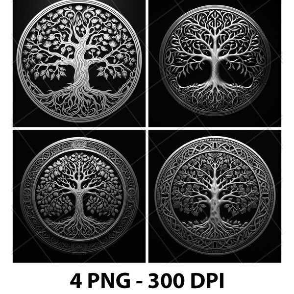 3D Tree of Life Laser Engrave File PNG 2D xtool Slate Coaster Etch Wood burn Black White Glowforge LightBurn CO2 Diode Cnc Digital Pattern