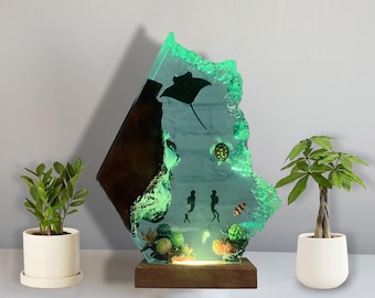Resin Lamp With Manta Ray, Deep Sea Lamp, Nightlight for children, Perfect Gift
