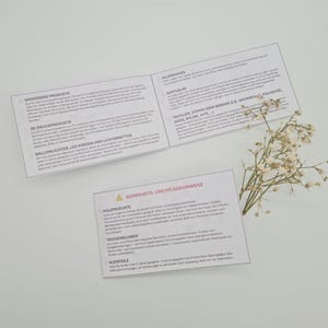 Instrukcja użytkowania i bezpieczeństwa, szablon PDF dla produktów rękodzielniczych, składane wizytówki dla wielu materiałów