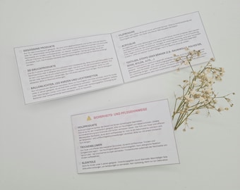 Instructions for use & safety instructions, PDF template for handmade products, fold-out business cards for many materials
