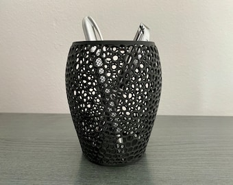 Elegant Black Pen Holder with Voronoi Design | Desk Organizer