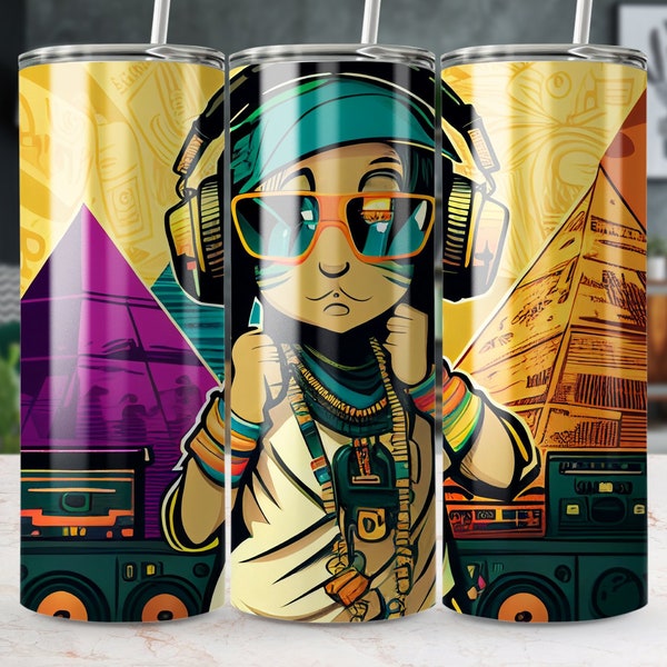 Cool Cat DJ Tumbler, Funky Feline with Headphones, Music Lover Travel Mug, Vibrant Hip Hop Cat Drinkware, Unique Gift