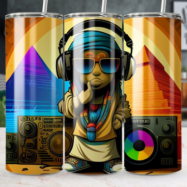 Funky Hip Hop Pharaoh Tumbler, Egyptian Themed Insulated Cup, Music Lover Travel Mug, Cool Ancient Egypt Drinkware, Unique Gift Idea