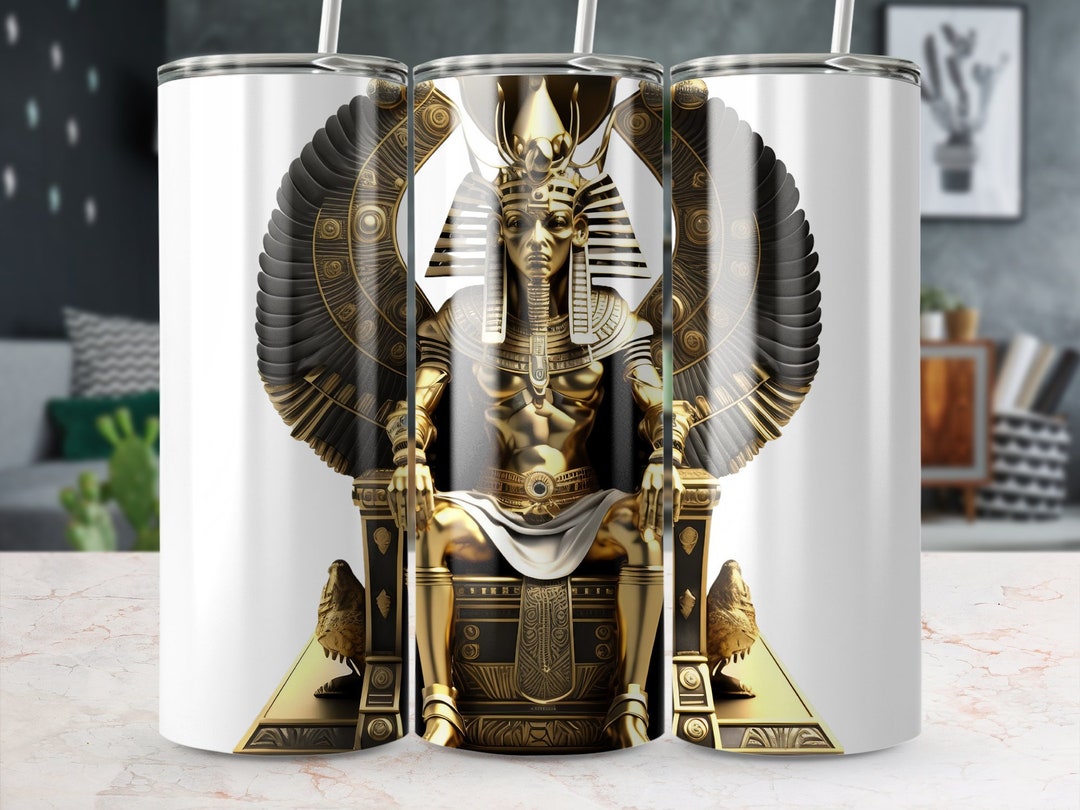 Golden Pharaoh Tumbler, Ancient Egyptian King Drinkware, Metallic Gold
