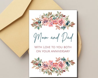 Happy Anniversary Mom and Dad, Printable Parent Anniversary Card, Couple Card, Card for Parents, Instant Digital Download, PDF, 5 x 7