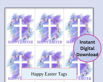 Happy Easter Tags for Goody Bags, Instant Download Easter Treat Bags Tags , Printable Cross Easter Gift Tag, Christian Easter Tags