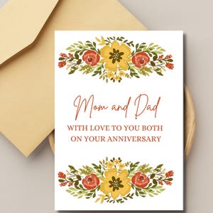 Feliz aniversario mamá y papá, tarjeta de aniversario para padres imprimible, tarjeta de pareja, tarjeta para padres, descarga digital instantánea, PDF, 5 x 7