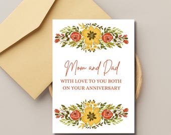 Happy Anniversary Mom and Dad, Printable Parent Anniversary Card, Couple Card, Card for Parents, Instant Digital Download, PDF, 5 x 7