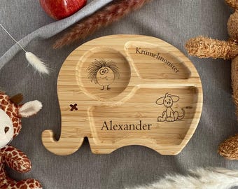 Holz Kinderteller mit Saugfuß & Gravur oder Namen, Babyteller rutschfest, Kindergeschenk, Kindergeschirr, personalisiert