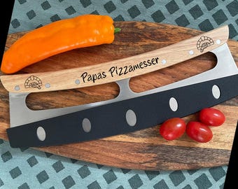 Cuchillo de pizza con grabado, cortador de pizza con mango de madera, cortador de tarta flambeada, cuchillo mecedor, cortador de pizza, regalos de cocina para él, fiesta de inauguración de la casa